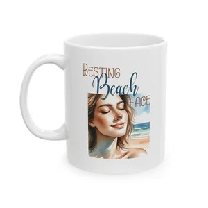 Resting Beach Face Ceramic Mug, Funny Coffee Cup Gift, Beach Lover Tea Mug, - Picture 1 of 5