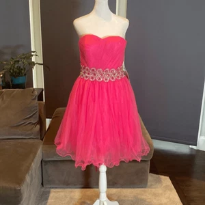 Women’s Pink Short Homecoming Prom Party Dress Sparkly Waist Band Size 12 NWT - Picture 1 of 12