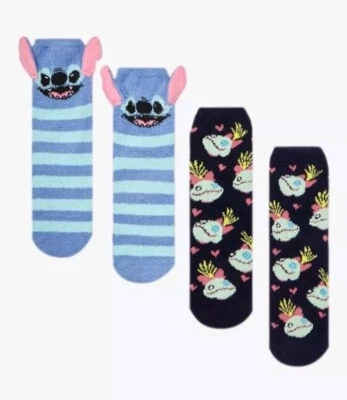 Disney Lilo And Stitch Scrump Fuzzy Figural With 3D Ears Socks 2 Pair New 5-10 - Image 1 of 4