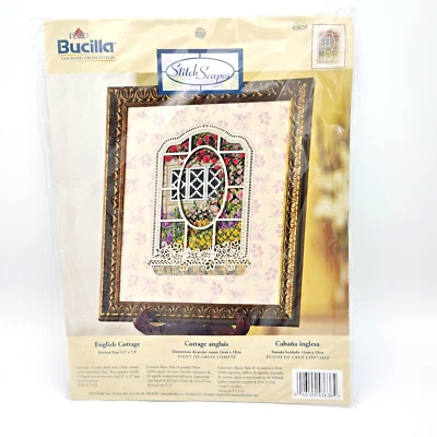 Bucilla 43636 English Cottage Stitchscapes Counted Cross Kit with Mat 5.5 x 7.5 - Image 1 of 4