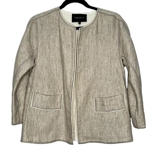 Lafayette 148 New York Oatmeal Linen Blend Open Jacket Sz P (measures as M) - Picture 1 of 16