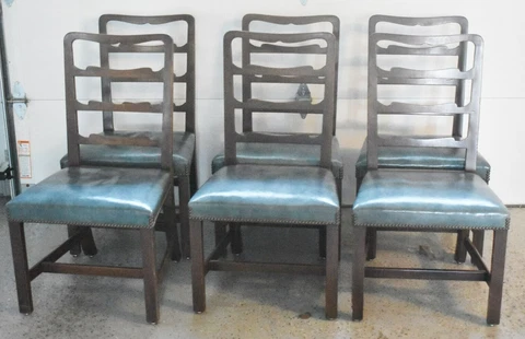 Set of 6 Kittinger Williamsburg Mahogany Ladderback Dining Chairs CW137 Leather Cover
