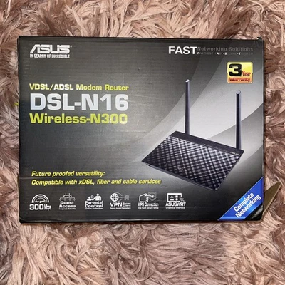 ASUS DSL-N16 Wireless-N300 VDSL/ADSL Modem Router - Boxed, with PSU, ADSL Filter - Image 1 of 4