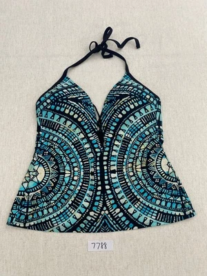 Kenneth Cole Traje de Baño Tankini Top Mujer Grande Azul Negro Halter Geométrico Foto 1 de 4
