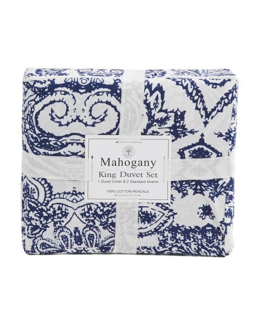 Красное дерево 100% хлопок percale пододеяльник комплект - KING - синий пейсли новый - Изображение 1 из 1