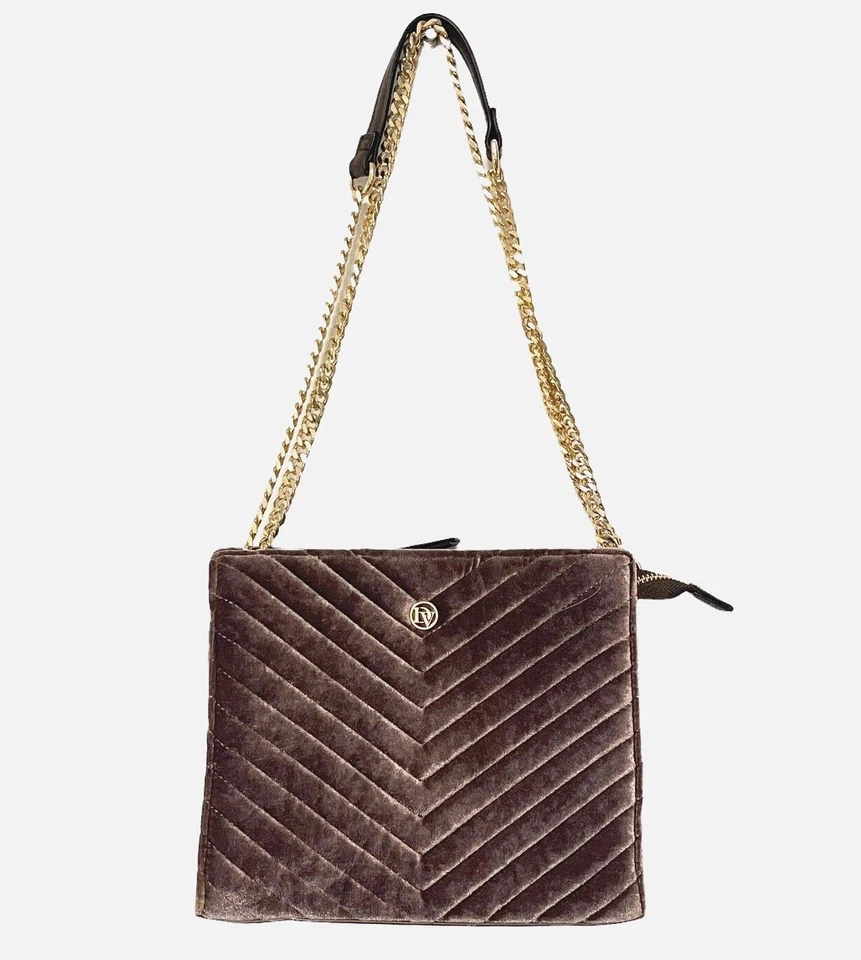 Bandolera La Diva Púrpura Chevron Terciopelo Rectángulo Bolso de Hombro Cremallera Cadena Foto 1 de 4