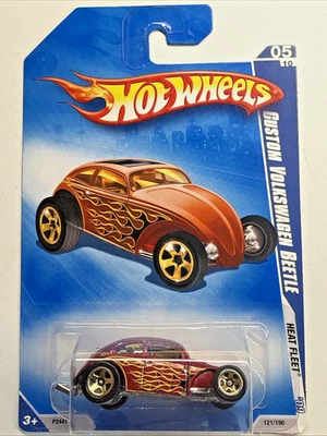 Hot Wheels Custom Volkswagen Beetle 2009 Red Flame Diecast Car Heat fleet - Image 1 of 4