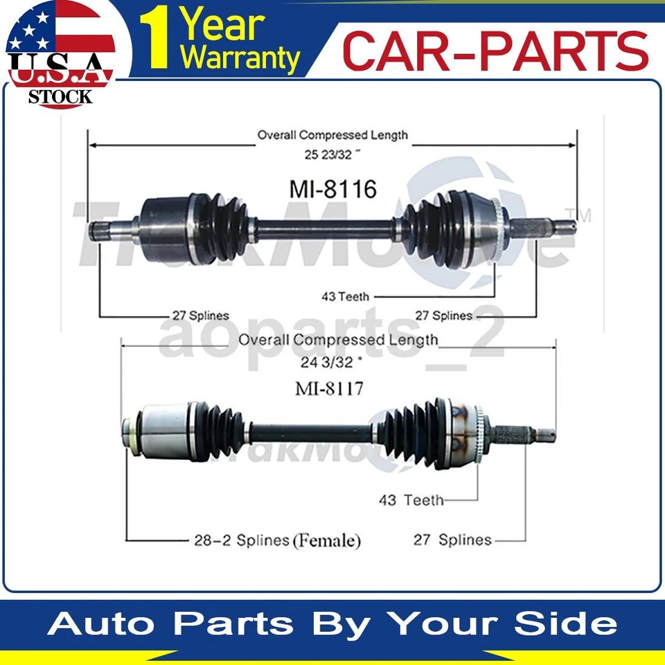 2 Front TrakMotive CV Axle Joint Shaft For Mitsubishi Diamante 2001 2000 1998 - Image 1 of 3