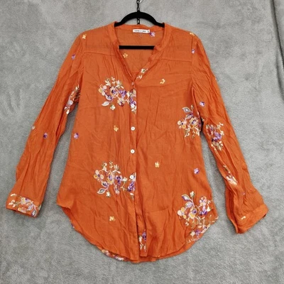 Blusa Fig & Flower Anthropologie Bordada Top XL Naranja Boho Gauzy Relajada Foto 1 de 4