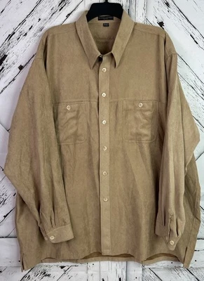 Platinum Club 2XL Beige Faux Suede Microfiber Shirt Mens 18-18 1/2 Button Down - Image 1 of 4