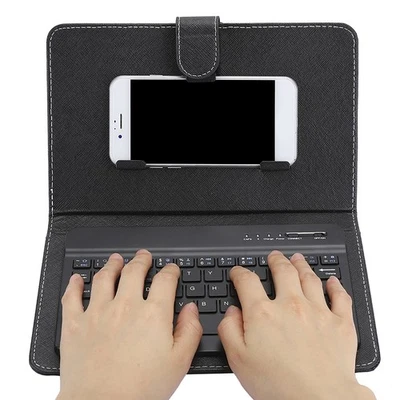 Wireless Spanish Keyboard With Leather Cover For 4.5-6.8in Mobile - Image 1 of 4