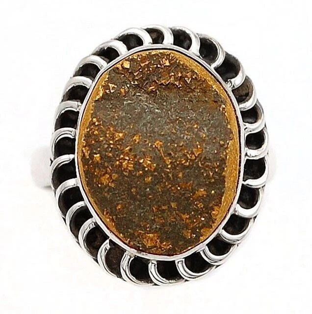 Anillo de plata de ley maciza 925 druzy pirita áspera natural, talla 6  Foto 1 de 1