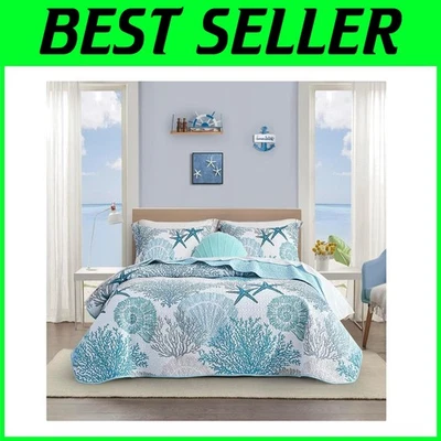 Juego de edredón náutico completo/queen - Conjunto de ropa de cama de playa reversible ligero Foto 1 de 4