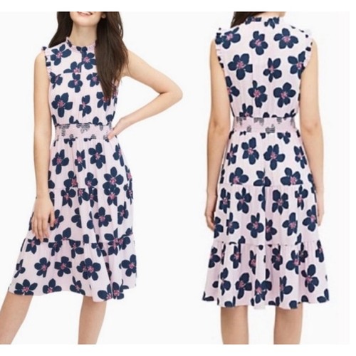 Abito Kate Spade viola linea principale flirty floreale vita smocked taglia XS