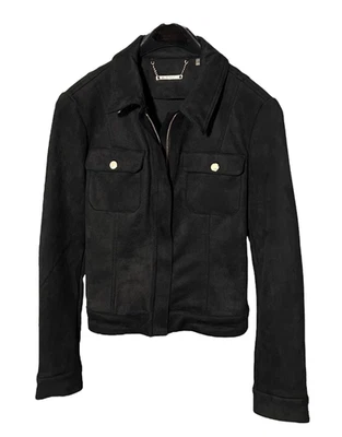 TAHARI Mujer (S/P) Negro Imitación Gamuza Cremallera Bombardero Camionero Chaqueta con Broches de Metal Foto 1 de 4