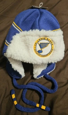 St. Louis Blues Fanatics Adult Brawler Acrylic Trapper Style Hat Blue/White NWT  - Image 1 of 4