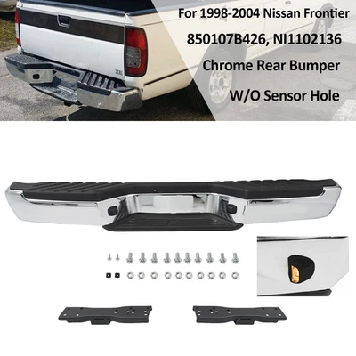Parachoques trasero completo de acero cromado para Nissan Frontier 1998-2004 NI1102136 Foto 1 de 4