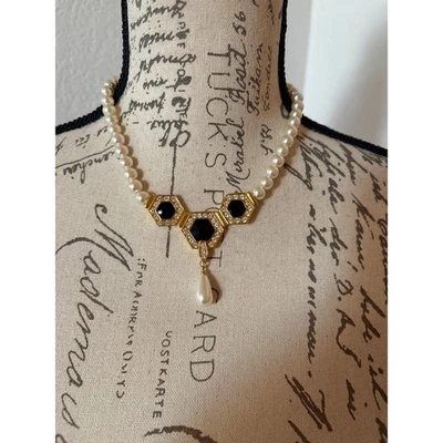 Napier винтажное ожерелье искусственного жемчуга черный кабошон ар-деко возрождение заявление - Изображение 1 из 4