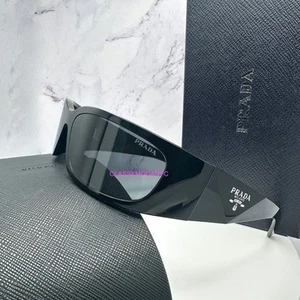 PRADA New Sunglasses Wrap Authentic Black Symbole Logo Shield Mask w/ Box & Case - Imagen 1 de 16