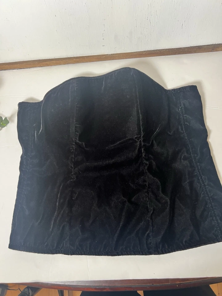Corsé/bustier de terciopelo negro hecho a mano de colección años 90 talla mediana Z Foto 1 de 4