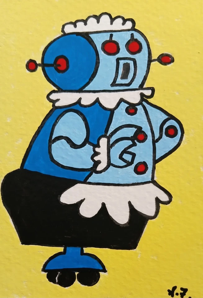 Jetsons Rosie Robot ATC TARJETA ACEO ORIGINAL PINTADO A MANO Firmado ÚNICO EN SU CLASE Foto 1 de 1