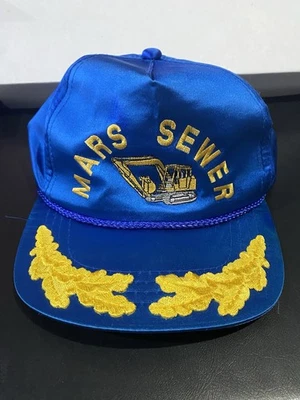 Vintage SnapBack Hat Mars Sewer Excavator Blue Yellow Nylon Polyester Cap VTG - Image 1 of 3