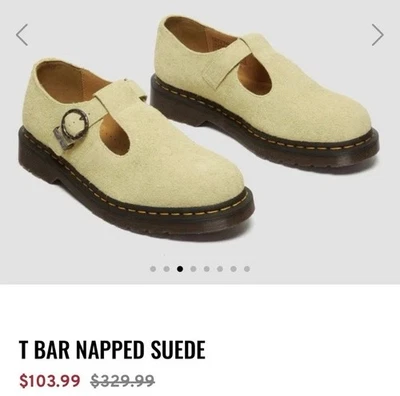 ¡NUEVO! Barra en T Doctor Martens gamuza larga con siesta unisex Mary Janes en amarillo brumoso Foto 1 de 4