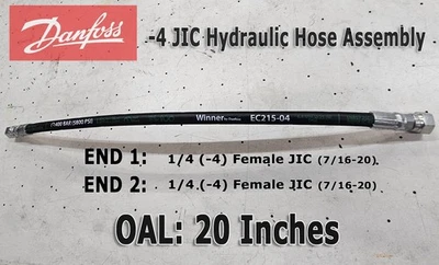 Hydraulic Hose Assembly, 1/4" 2SC, -4 Female JIC, OAL: 20” - Image 1 of 4