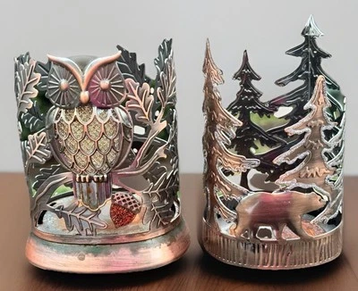 2 Bath Body Works Metal Glitter Owl & Woodland Bear Candle Holder Soap Sleeve - Image 1 of 4