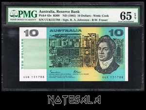 AUSTRALIA 10$ DOLLARS ND (1985) Pick-45e PMG 65 GEM UNC EPQ S/N UUK151788 - Picture 1 of 2