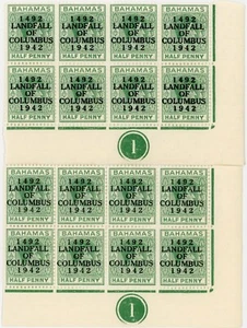 BAHAMAS 1942 COLUMBUS ÜBERDRUCK STEUERBLÖCKE LEICHT + SCHWERDRUCK + SORTEN - Bild 1 von 2