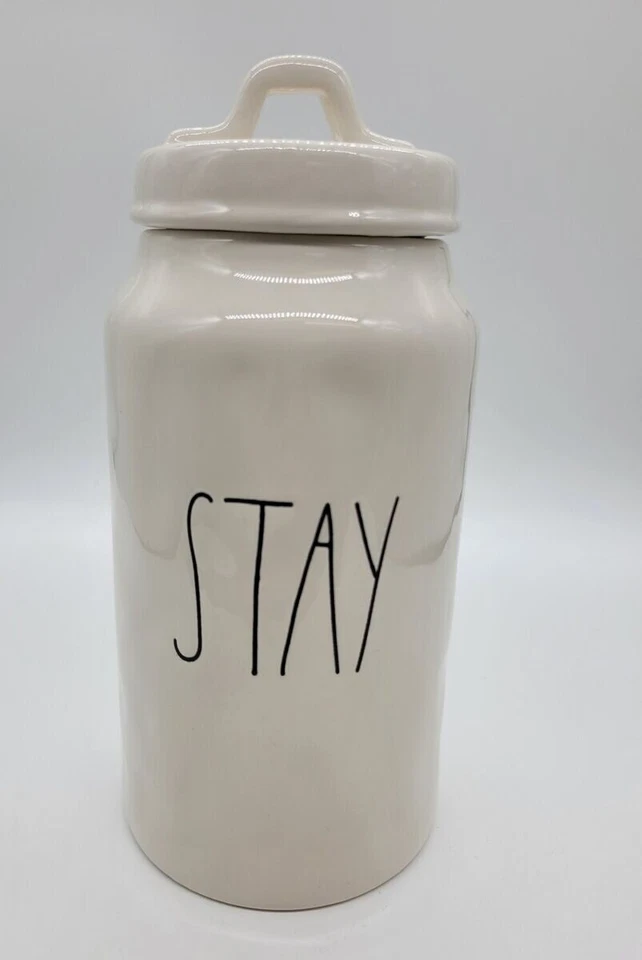 Rae Dunn Magenta STAY Artisan Collection White Dog Canister Treat Jar 10" Tall - Image 1 of 1