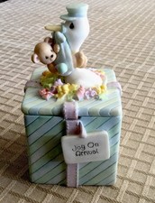 Precious Moments "Joy On Arrival" Baby Trinket Box Reversible Lid 1999 Enesco