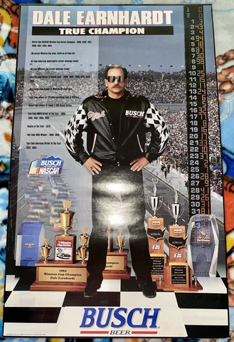 Vintage 1996 Dale Earnhardt Sr. TRUE CHAMPION Busch Beer Poster NASCAR Racing Cover