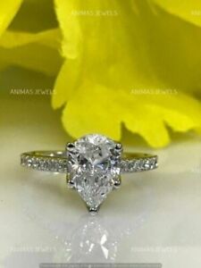 Real 925 Sterling Silver 3.00 CT Pear Shape Moissanite Engagement Ring Size-7