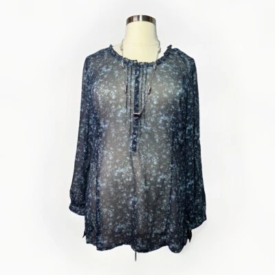 Blusa túnica transparente Eddie Bauer para mujer talla XXL azul marino y azul claro floral Foto 1 de 4
