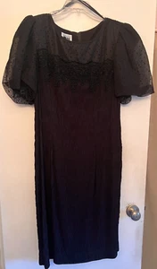 Vintage Leslie Fay Dresses Women's Sheath Cocktail Black Short Sleeves Size 14 - Picture 1 of 9
