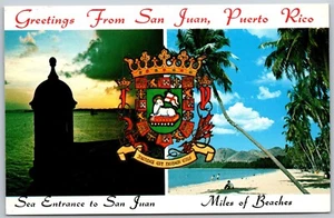 Vtg Greetings From San Juan Puerto Rico Sea Entrance Beach View Postcard - Picture 1 of 2