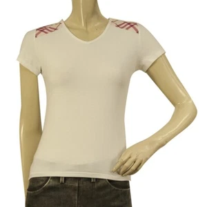 Burberry White Pink Check Shoulder Fitted T- Shirt Top 14 yrs girl or Women XS - Picture 1 of 5