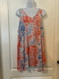 India Boutique Swim Suit Cover-up Tank Sheer Blue/Orange Pullover One Size -B38 - Picture 1 of 9