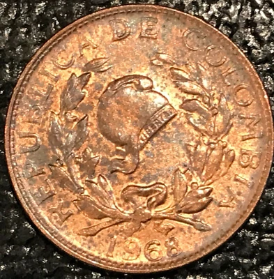 MONEDA DE UN CENTAVO COLOMBIA 1968 AU/UNC ALTA CALIDAD - DOBLE TONIFICACIÓN AZUL - JUL847 Foto 1 de 2