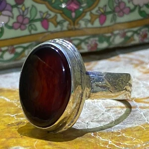 Men's Ring Silver 925 Natural Yemen agate , Aqeeq خاتم فضة عقيق يمني عقيق كبدي - Picture 1 of 11
