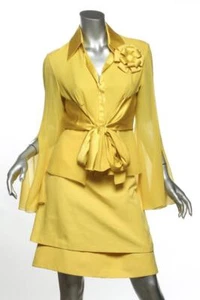 VALENTINO Womens Yellow Silk Wrap Top Blouse + Layered Skirt Set US 6/8 - Picture 1 of 7