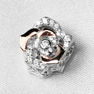 Hermosa Pulsera Flor Rosa Dije Cuentas Brillante Genuina Plata de Ley 925 - Imagen 1 de 6