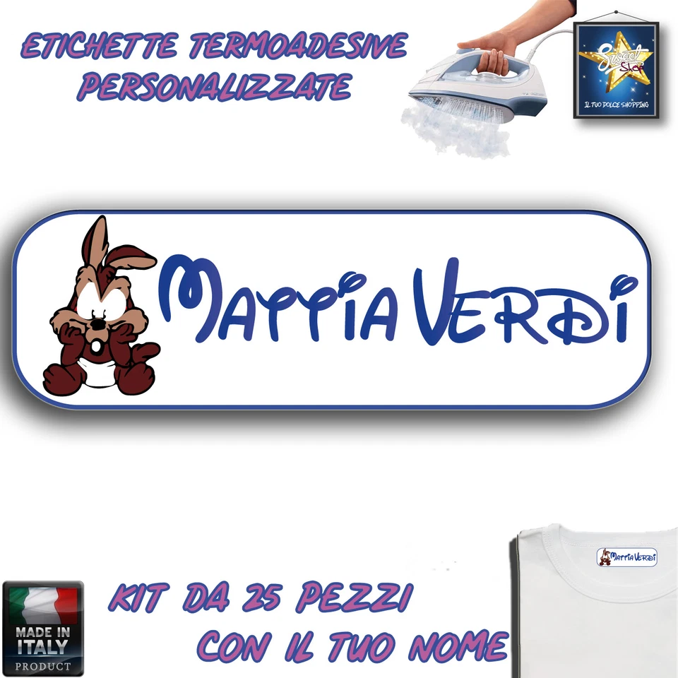 ETICHETTE TERMOADESIVE PERSONALIZZATE 25 PEZZI ASILO SCUOLA NIDO BIMBO BAMBINO - Immagine 1 di 1