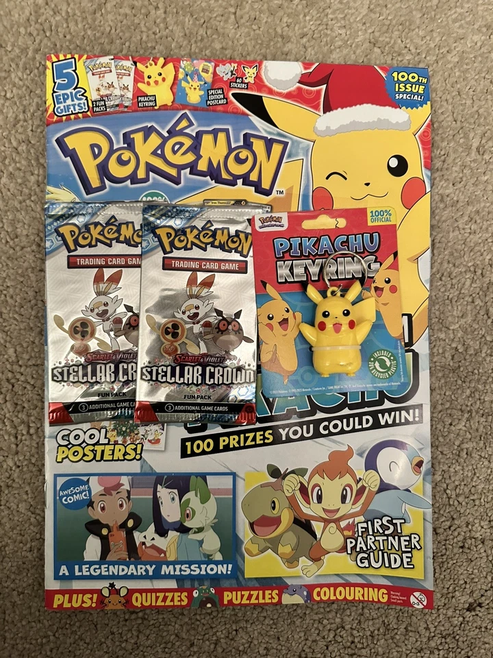 Pokémon Magazine #100 12/2024 Special Issue Stellar Crown & Pikachu Keyring - Image 1 of 1
