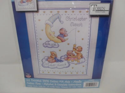 Tobin HEAVENLY BEARS Counted Cross Stitch Birth Sampler Kit