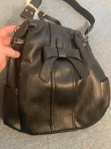 UTO Black Backpack Purse + Bow Detail - Picture 1 of 4