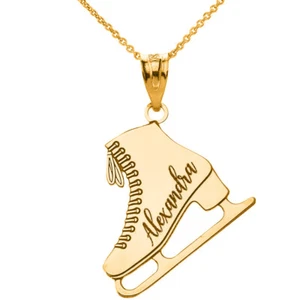 Collar colgante de patinaje deportes de invierno con patinaje sobre hielo de oro de 10 k con nombre personalizado - Imagen 1 de 6
