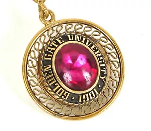 VINTAGE BEAUTIFUL 14K YELLOW GOLD EMBLEM GOLDEN GATE UNIVERSITY ON GF NECKLACE ! - Picture 1 of 2